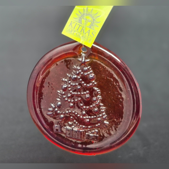Kitras Art Glass Red Christmas Ornament With Tag - Picture 1 of 4